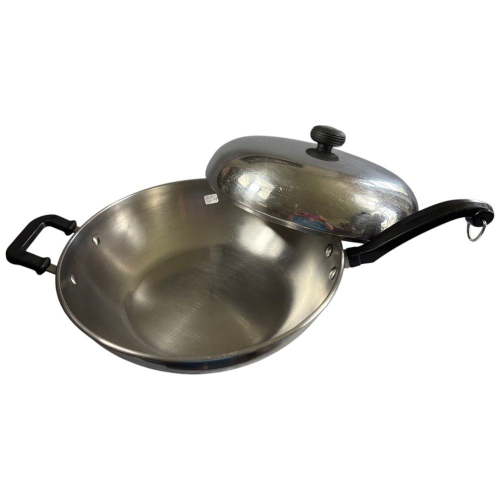 Vintage Farberware Aluminum Clad 5 Qt Deep Skillet Wok Lid 12 Inch Stainless